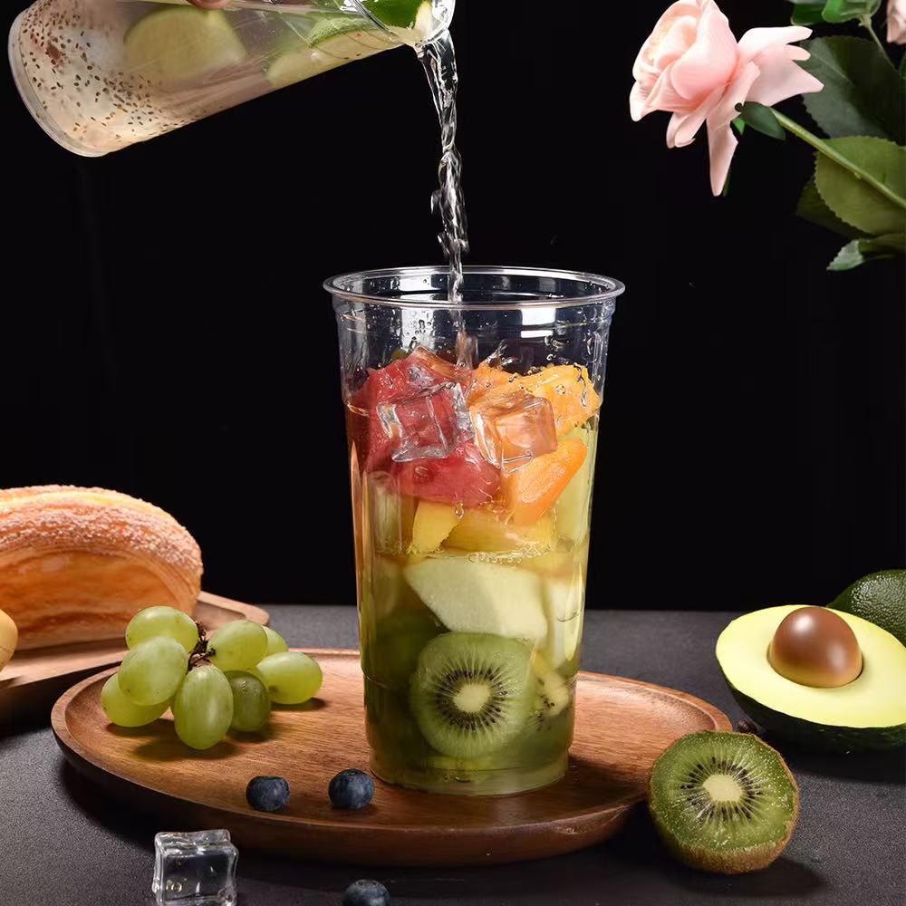 PET高透明带盖冷饮杯107口径