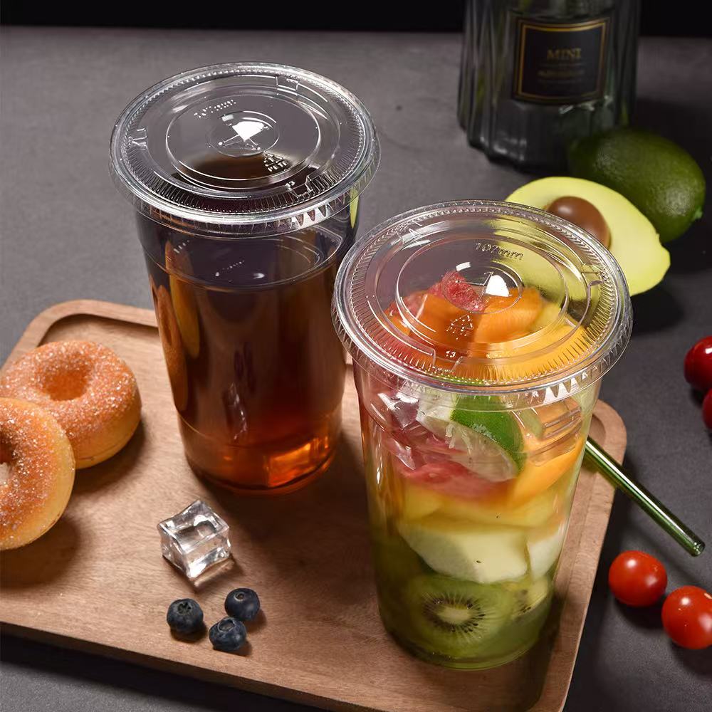 PET高透明带盖冷饮杯107口径