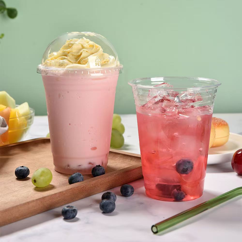 PET高透明带盖冷饮杯98口径