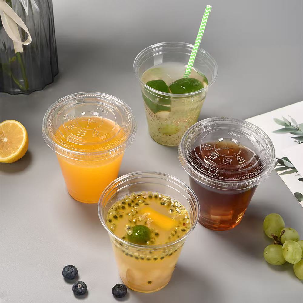 PET高透明带盖冷饮杯95口径